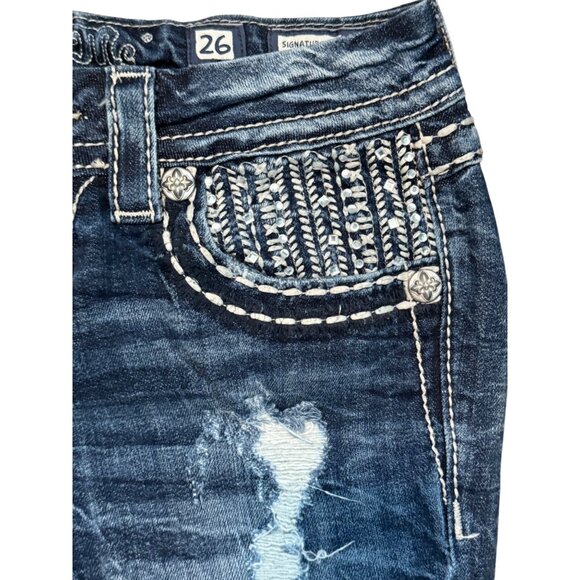 Miss Me Womens Signature-Rise Cuffed Skinny Distressed Jeans With Rhinestone Bac - Picture 7 of 7